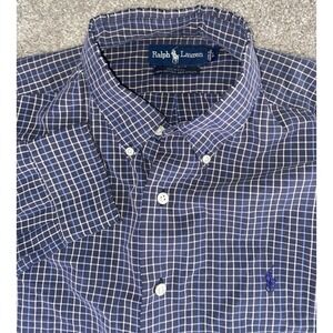 Polo Ralph Lauren Cotton/Nylon Blend Blue Plaid Button Down Men XL Pony Read